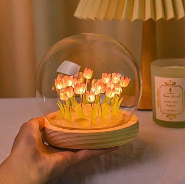 LED Tulip Night Light with Wooden Base - Image 2