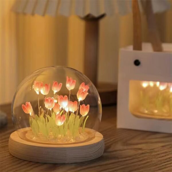 LED Tulip Night Light with Wooden Base - Image 3