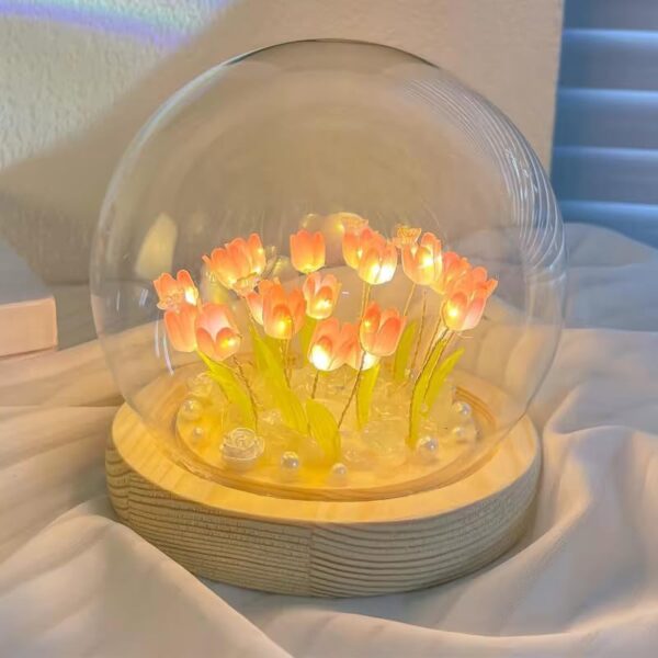 LED Tulip Night Light with Wooden Base - Image 4